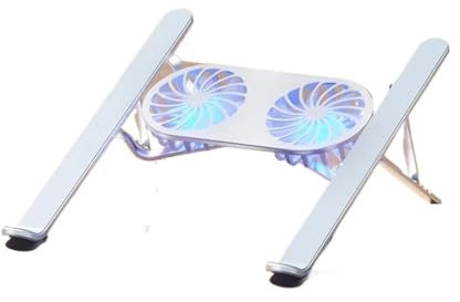 Soporte Base, ventilador doble, almohadilla de refrigeración plegable para ordenador portátil, soporte ajustable para portátil, enfriador de tableta Enfriador para computadora portátil(Silver with lig