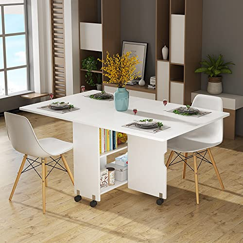 Tavolo da pranzo allungabile in legno con foglia a goccia, stazione di lavoro multifunzione per cucina/soggiorno/casa ufficio bianco