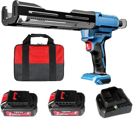 Double Tube Cordless Caulking Gun 8000N Thrust, 12V Electric Caulk Adhesive Gun, Cordless Automatic Dual Component Epoxy Applicator, Cartridge Sausage Cartridge Gun,2*Battery