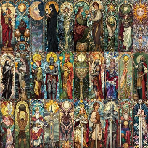 30 Stück Glasmalerei Ästhetische Lesezeichen Set,Tarot Astrologie Kavallerist Papier-Lesezeichen Buchmarker,Vintage Kunst Bookmarks für Lesen Buchliebhaber Lehrer Studenten Frauen Männer