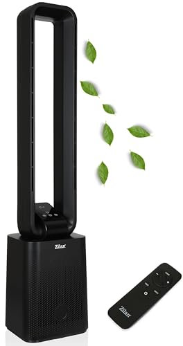Zilan Turmventilator sehr leise mit Kühlung Standventilator mit Fernbedienung energiesparend oszillierend - Säulenventilator Aircooler Luftkühler Bodenventilator Tower Fan 12 Stufen (Venom Black)