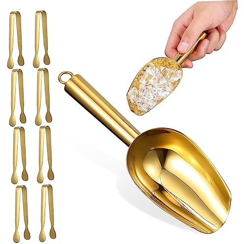 Veemoon Lot De 2 Pelles à Glace En Titane Avec 8 Pinces à Glace En Acier Inoxydable 304, Résistance à La Corrosion, Poignée Ergonomique, Pour Bar, La Cuisine Et Fêtes