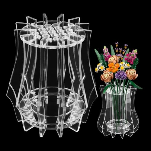 Vase for Lego Flowers, Clear Display Vase for Lego Flower Bouquet Transparent Vases Display Stand Puzzle Vases for Botanical Roses Chrysanthemum Sunflower Lotus Cherry Blossom (Clear-B)
