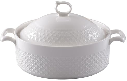 Zuppiera In Ceramica Con Coperchio,Ciotole Da Portata Porcellana Di Grande Capacità,Con Finiture Oro Bianco 1.5l,Per Feste Casa,Cene Famiglia,Adatte Al Microonde E All'Overclocking(Without gold rim)