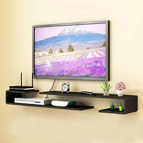 Mobile TV sospeso a parete e libreria – console multimediale nera per soggiorno e camera da letto – adatto per set-top box e router (150-155 cm)