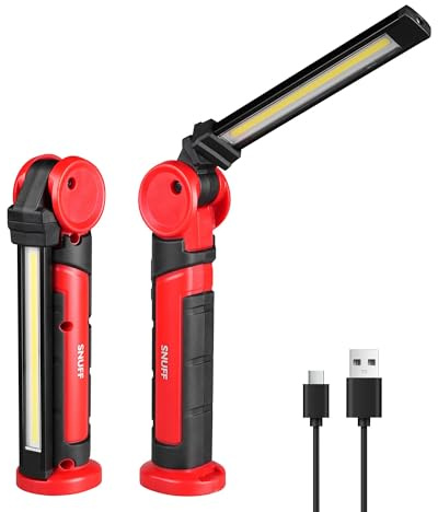 SNUFF Rechargeable LED Work Light, 1200 Lumens Foldable Mechanic Torch with Magnetic Base, 270° & 180° Rotation, 4000mAh Mechanic Light Inspection Lamp for Car Repair, Camping, Emergency (1 Pack)