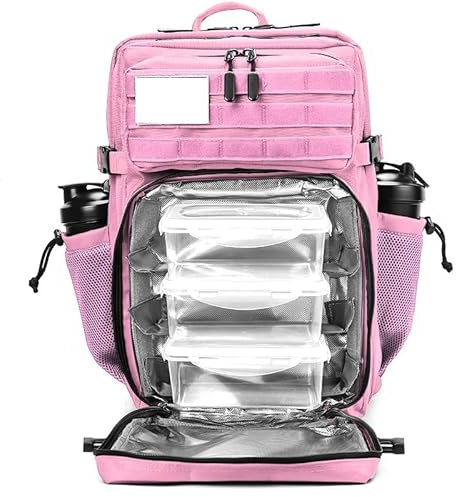 DLZFUDTY Angelrucksack,Angeltasche 45L Mahlzeit Management Rucksack Erwachsene Isolierte Mittagessen Athleten Gym Tasche Sport Daypacks Mit Flasche Halter(Pink)