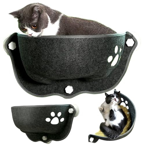 Pesoncarl Suction Cup Cat Bed Window 20 x 11 x 11 Half-moon Shape Cat Window Hammock Strong Suction Bed Washable Car Hammock Soft Lounge Seat for Overlooking, Sunbathing