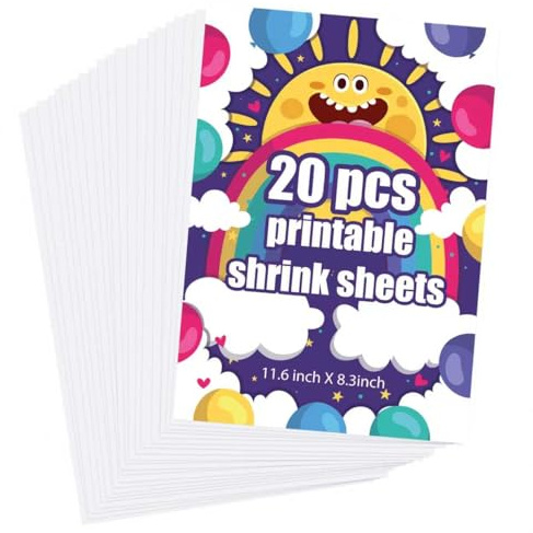 TIDALJAM 20-Pack Printable Shrinky Dink Sheets – 8.3 x 11.6 White Shrink Plastic Sheets | Shrinky Dink Paper Printable, Shrink Paper, Printable Shrink Paper – DIY Crafts & Easter Ornaments.