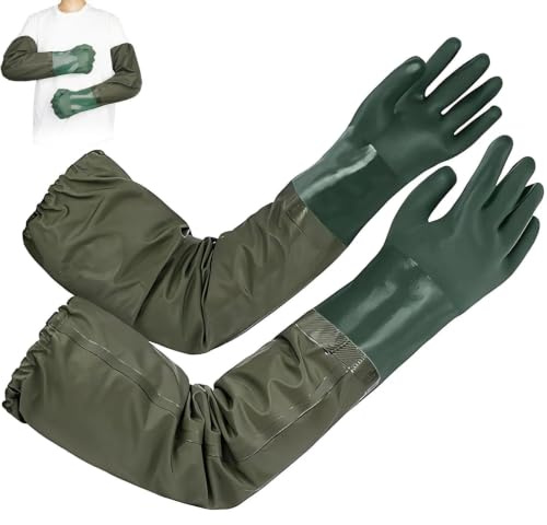 YSHODGU Guantes largos para estanque, guantes de goma de 70 cm, guantes resistentes a productos químicos para jardinería, pesca, ingeniería mecánica (verde)