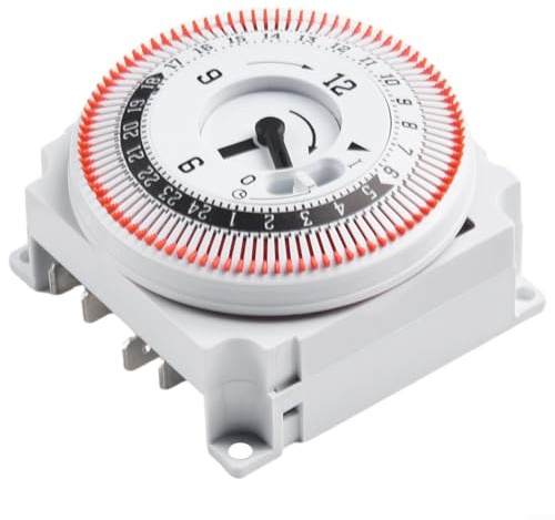 Jonikuper Interruptor temporizador mecánico de 24 horas para control de panel industrial montado en la pared, 16 A, 250 V CA, potencia nominal de 3680 W, sincronización ajustable de 15 minutos a 24