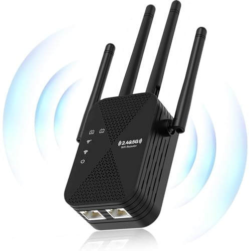 1200Mbps WiFi Extender Repeater, Ethernet Port, Internet Booster, Access Point, 5GHz and 2.4GHz dual band Wi-Fi enhancer Range Extender, Works with Any WiFi Router, Enhance home wireless signal