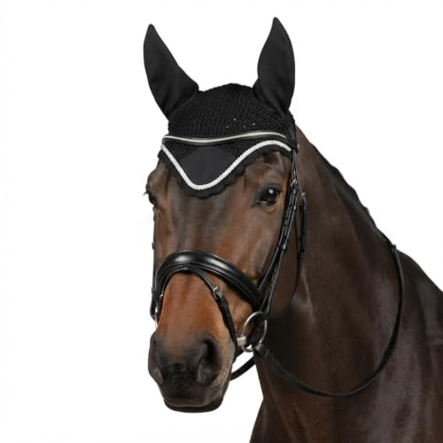 Mosquitera para caballo, elegante capucha para montar a caballo, transpirable, protección contra moscas para pony, mazorca, sangre fría (negro, mazorca)