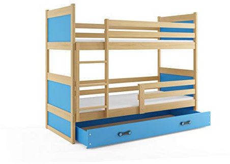 Etagenbett RICO für Kinder 190 x 80 KIEFER/Blau + Matratzen gratis