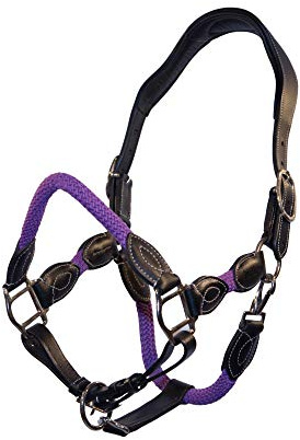 indira Seil-Leder-Halfter pro Flex PP-Strick-Echtleder (Cob-Kleinpferd, Violett 01)