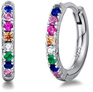 Orecchini a Cerchio Piccoli per Donna in Argento Sterling 925 Placcato Oro Bianco/Gialla/Rosa con Zirconia Cubica - Diametro: 13 mm
