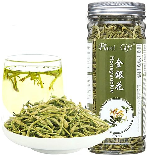 Plant Gift Honeysuckle Tea, 金银花 Dried Flowers, Jinyinhua, Herb Tea Organic Herbal Medicine, Pure and Medicinal Grade Chinese Herb 40G/ 1.4oz