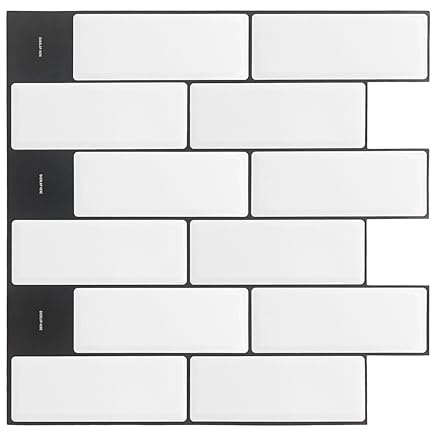 WALPLUS 3D Tile Stickers Peel and Stick Backsplash Splashback Decals Tile Transfer for Kitchen Bathroom Living Room Stick on Tile Waterproof London Minimalist Brilliant White 6 Sheets 30.5cm(12)
