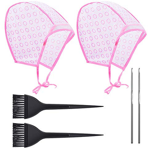 2 Set Hervorhebung Kappe, Haarefärben Zubehör mit Haarfärbepinsel und Metall Haken für Salon-und Heimgebrauch Haarfärbemittel