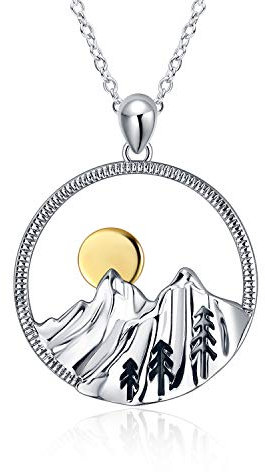 YAFEINI Berg Halskette aus Sterlingsilber mit Berg Anhänger, Naturschmuck, Geschenk für Skifahrer, Wanderer, Camper, Kletterer und Naturliebhaber.
