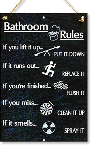 CARISPIBET Bathroom Rules | Bathroom signs, home decorative plaque humoristic & quirky 12 x 8