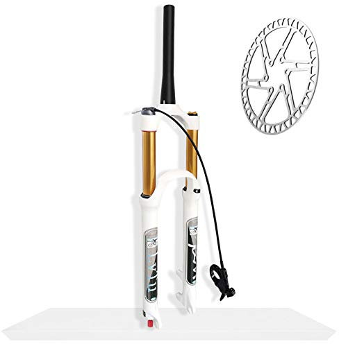 LvTu Mountainbike 140mm Federweg Luft MTB Feder Gabel 26 27,5 29 Zoll, Rebound Adjust Gerades/Konisches Rohr Scheibenbremse Fahrrad Vorderrad Gabel (Color : Tapered Remote Lock, Size : 26)