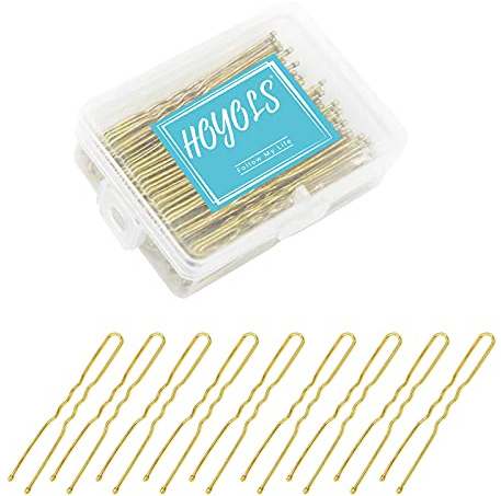 HOYOLS Horquillas en Forma de U, Horquillas Rubias en U 100 Piezas, 6 cm | Pinzas Metálicas En U Para Moños, Para Mujeres, Ideal Para Cabello Fino, Grueso, Recogido, Rizado U Ondulado