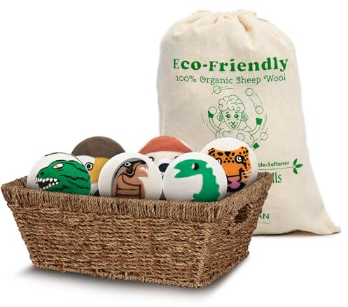 Wool Dryer Balls Organic Fair Trade Reusable Fabric Softner, Extra Large, 6 Pack,Carnivorous Design by Himalayan Bazaar