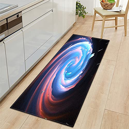 Morbuy Personalisierte Fußmatte Rutschfester Türvorleger mit 3D Abstrakter Bunter Druck, Schmutzfangmatte Waschbar Fussmatte Innen Badteppiche (60x180cm,Roter und Blauer Wirbel)