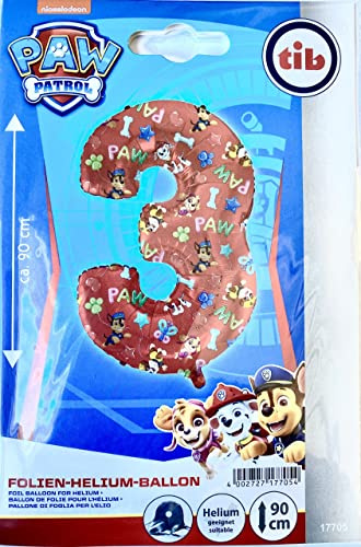 TIB Heyne XXL Paw Patrol Folienballon * ZAHL 3 als Deko für Kindergeburtstag und Party | 90cm Luft Helium Hunde Skye Kinder Geburtstag Ballon Dekoration Folienballons, 17705