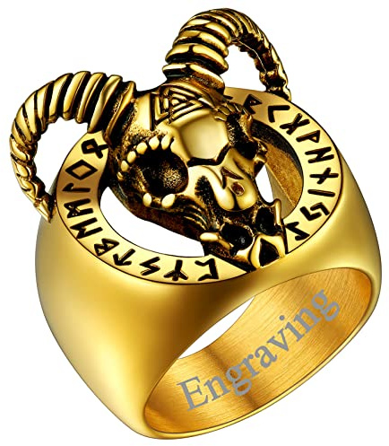 FaithHeart Herren Jungen Baphomet Ziegenkopf Ring Punk Ziegenschädel Siegelring Fingerring Personalisierter Gotic Satanischer Schaf Ziege Kopf Ring für Geburtstag Vatertag Valentinstag