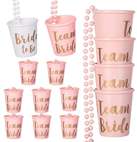Bicchierini da grappa con catena, 14 pezzi, Team sposa e Bachelorette Party Cups, bicchierini da liquore da collo, per addio al celibato, decorazione JGA (rosa chiaro)