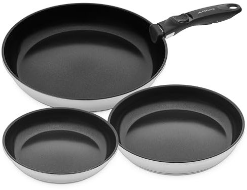Gerlach Smart Steel Pfannen-Set Aus Edelstahl Abnehmbarer Griff Bratpfannen-Set Induktion Pfanne 20 cm 24 cm 28 cm Induktionsgeeignet Kochgeschirr 3 Stück, Stahlfarben