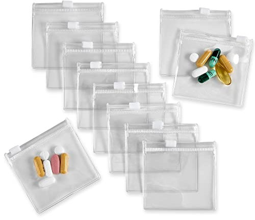 Zippered Pill Pouch Bags - 12 Pcs, Slide Lock Clear Plastic Mini Bags, BPA-Free for Pills Vitamins, Supplements, Medications, Jewelry, Crafts, Small Objects - Self-Sealing, Reusable, Travel-Friendly