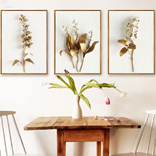 Lienzo minimalista Pintura Lila dorada Jacinto Orquídea Impresiones botánicas Flor Póster Arte de la pared moderno Decoración Imágenes 70x100cmx3 Sin marco