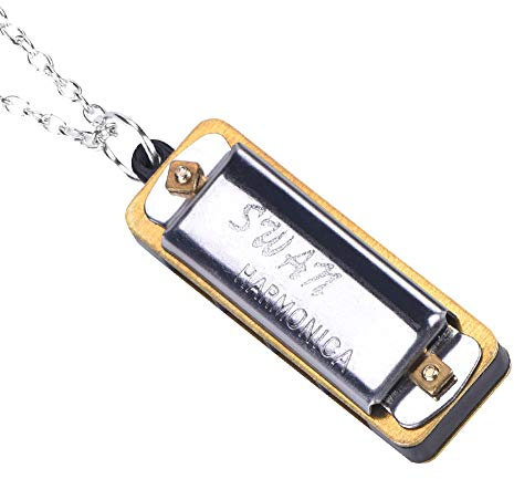 Mini Harmonica Necklace, Portable Mini Harmonica Music Instrument Musical Necklace, 5 Colors(Silver)