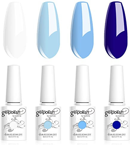 Vishine Set di smalti in gel n. 4 colori azzurro cielo collezione primavera estate bianco bambino blu zaffiro unghie unghie gel nail art salone di lunga durata manicure fai da te 8 ml C022