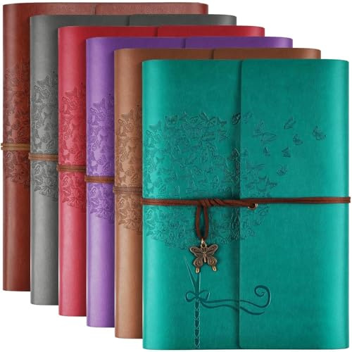 Leder-Notizbuch, Reisetagebuch, nachfüllbar, Vintage-Tagebücher zum Schreiben, Tagebuch, Geschenke für Frauen, Männer, Mädchen, Jungen, 100 g/m², liniertes Papier, je 160 Seiten und 2 Taschen (A5
