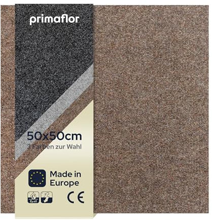 Hochwertige Teppichfliese Selbstliegend - REX, Beige, 50x50 cm, Schwer Entflammbare Nadelfilz-Fliese, Bodenbelag für Wohn- und Büroräume