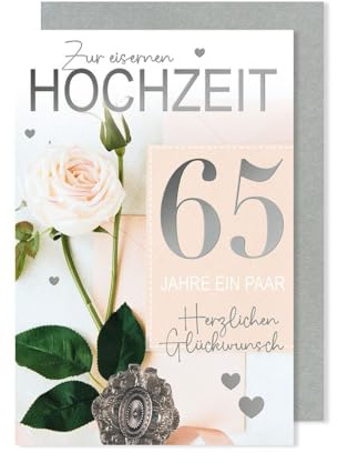 AvanCarte Eiserne Hochzeit Grußkarte Hochzeitstag 65 Jahre Rose 16x11cm
