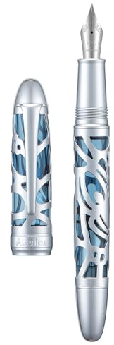 Asvine P80 - Penna stilografica con ricarica a pistone, pennino extra fine, astuccio in acrilico trasparente grigio-blu a forma di scheletro di ragno e set di chiavi