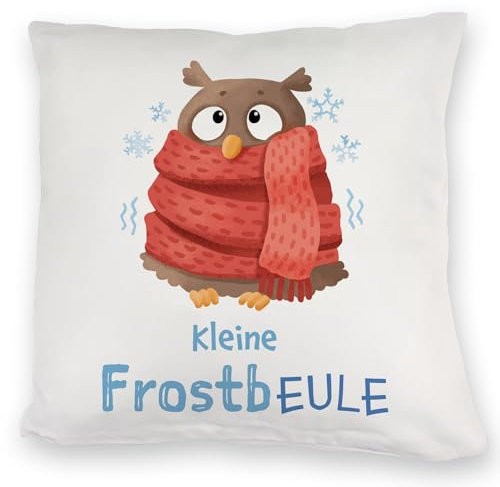 speecheese Kleine Frostbeule Kuschelkissen mit Spruch niedlicher Eule EIN bequemes DekoKuschelkissen für die Couch lustiges Eule Motiv Frostbeulen frieren Frauen Geburtstag Kuschelkissen