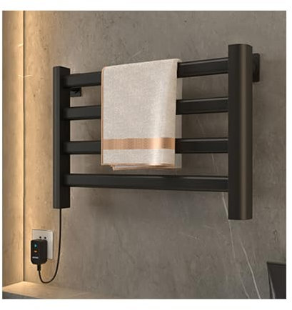 Radiador Toallero Eléctrico Inteligente, Secador de Toallas Baño con 4 Barras, Toallero Calentado Pared con 131°F / 55°C Control Termostático Inteligente, Plug In,Negro,Left Line