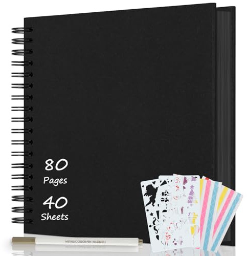 AIOR Fotoalbum zum Selbstgestalten 24x24cm, DIY Scrapbook 80 Seiten Fotoalben zum Einkleben, Fotobuch Gästebuch für Baby Familie, Jahrestag Geburtstags Hochzeit Geschenk (Schwarz)