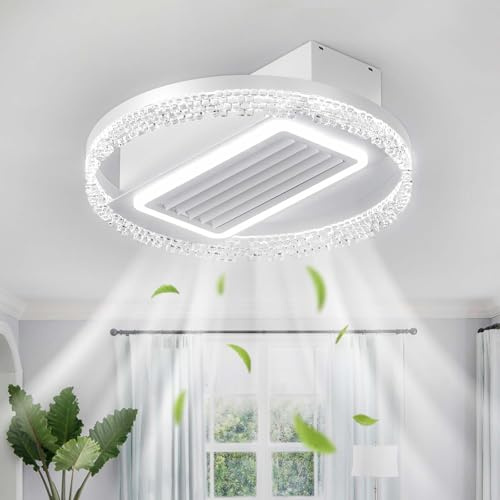 Ceiling Fans with Lights and Remote Silent Modern Bladeless Ceiling Light with Fan 6 Speed Dimmable LED Light Fan Ceiling Round Smart 50cm Indoor for Bedroom, Living Room, Kitchen, Lounge-White