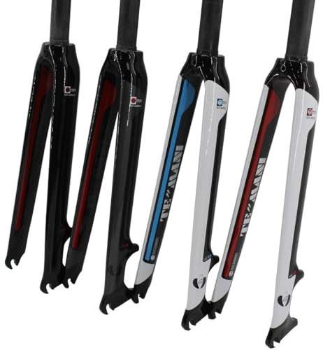 Fahrrad Gabel 1 Stück Rennrad 3K Vollcarbon Scheibenbremse Gabel Carbon Fahrrad Gabel Teile 4 Farben Fahrradgabeln (Color : Gloss White red)