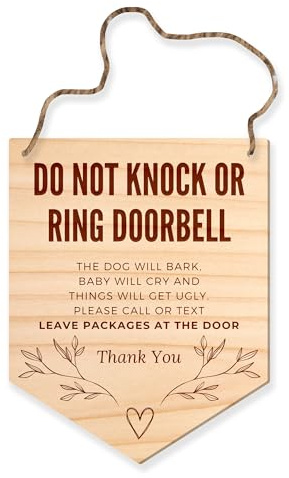 Do Not Knock Or Ring The Bell Front Door Sign, Wooden Door Plaque, Sleeping Baby Sign, Delivery Sign, No Need To Get The Dogs Involved