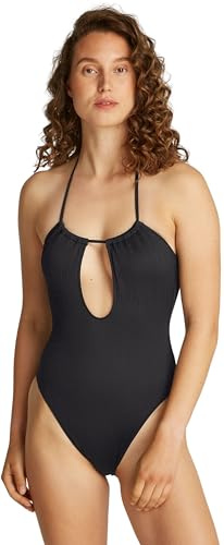 Calvin Klein Traje de baño Mujer Plunge One Piece con Efecto Arrugado, Negro (Pvh Black), S