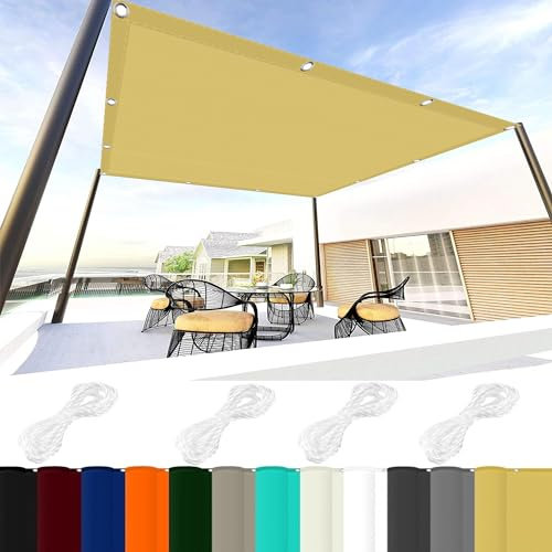 Sonnensegel Sonnenschutz Rechteckig Wasserdicht 1.2 x 7 m 98% UV Schutz Sonnenschutz Baldachin mit Ösen Und Kordel,PES Polyester für Garten Balkon Terrasse Camping, Creme Farben