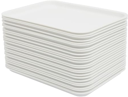 24 Stück Kunststofftablett, Serviertablett, Rutschfest Rechteckig Servierplatten, Plastik Tabletts aus Kunststoff Kunststoff, Fast Food Café Tabletts Rutschfest für Küche Esszimmer 36*27*2cm (Weiß)